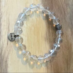 Ermish Faceted Clear Beads and One Sparkly Black Bead Stretch Bracelet